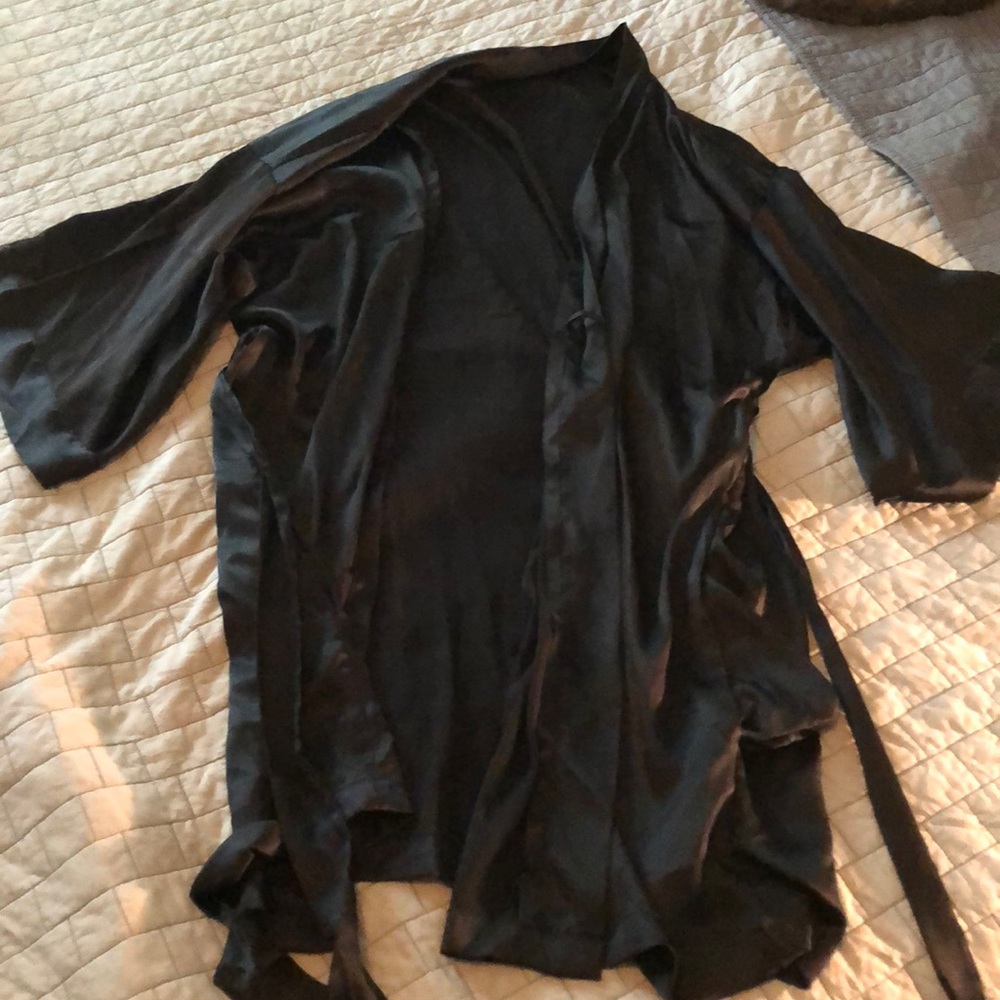 Black satin robe